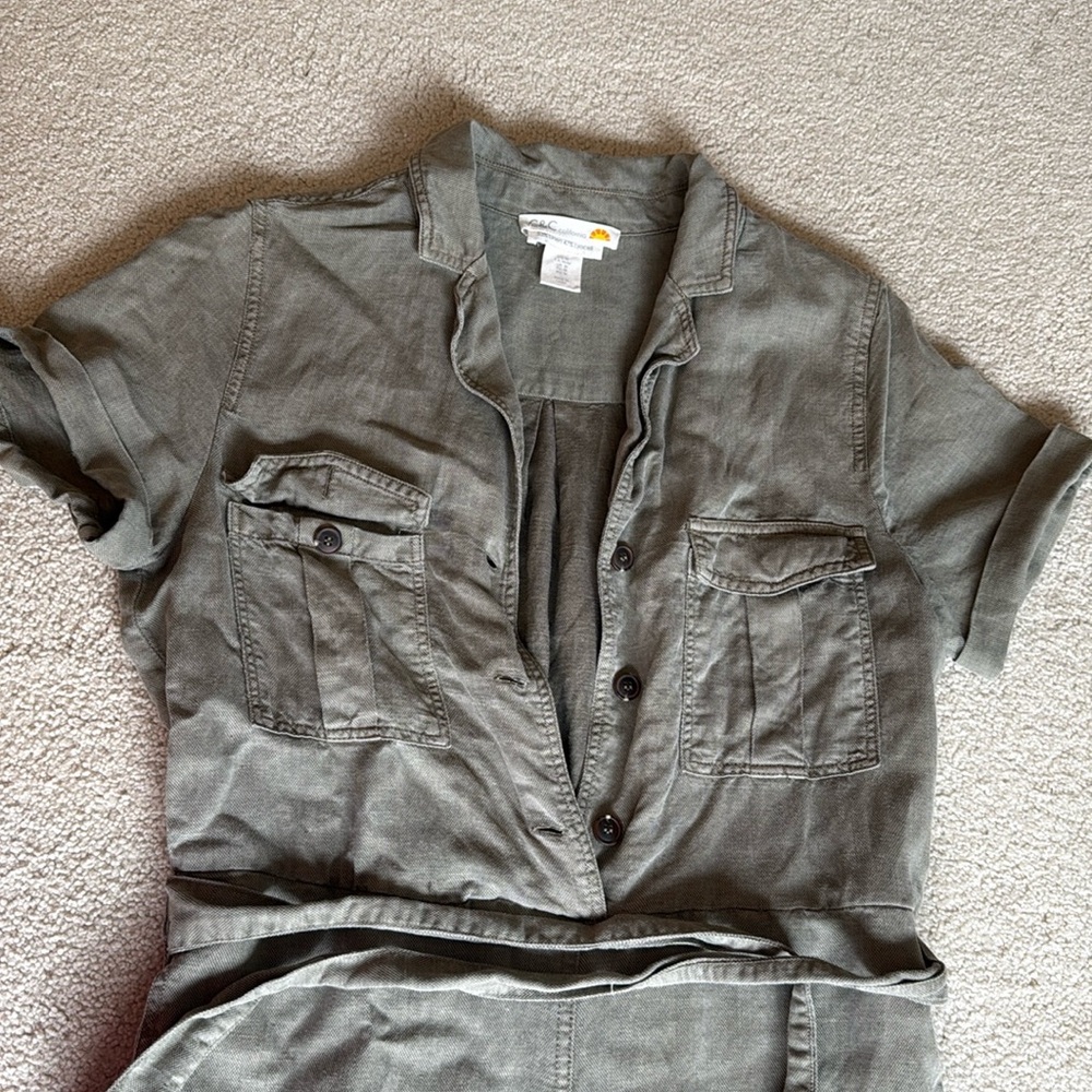 C&C California olive green linen jumpsuit